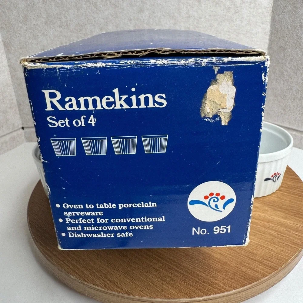 Copco Ramekins Set of 4 White Country Porcelain Vintage 1982 Cottagecore No. 951